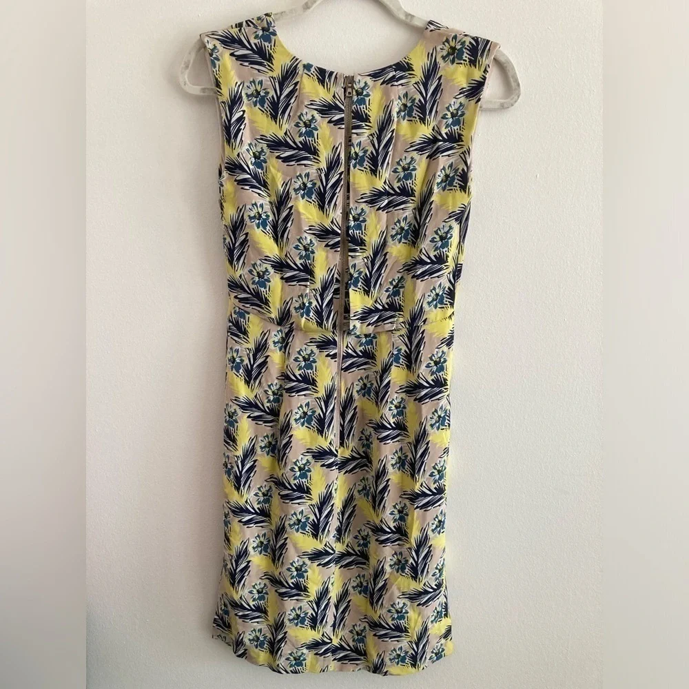 J Crew Yellow Floral Dress Spring Meadow Sleeveless 100% Silk Midi 4P Petite